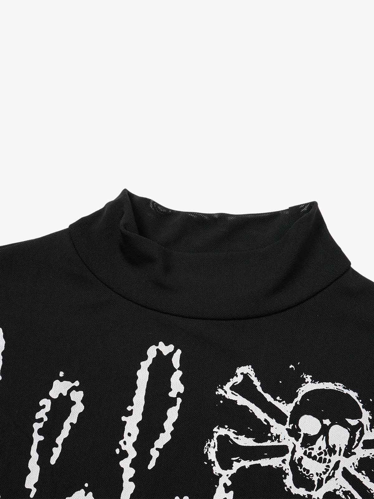 Punk Graphic Mesh Long Sleeve Top 