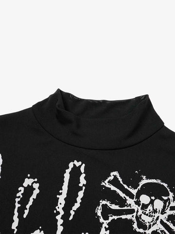 Punk Graphic Mesh Long Sleeve Top 