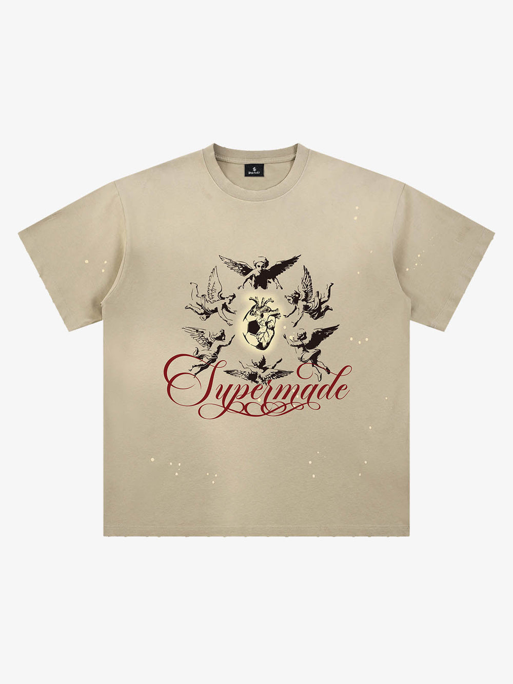 Distressed T-shirt With Ink Splatter Pattern Protecting The Heart Of Football 