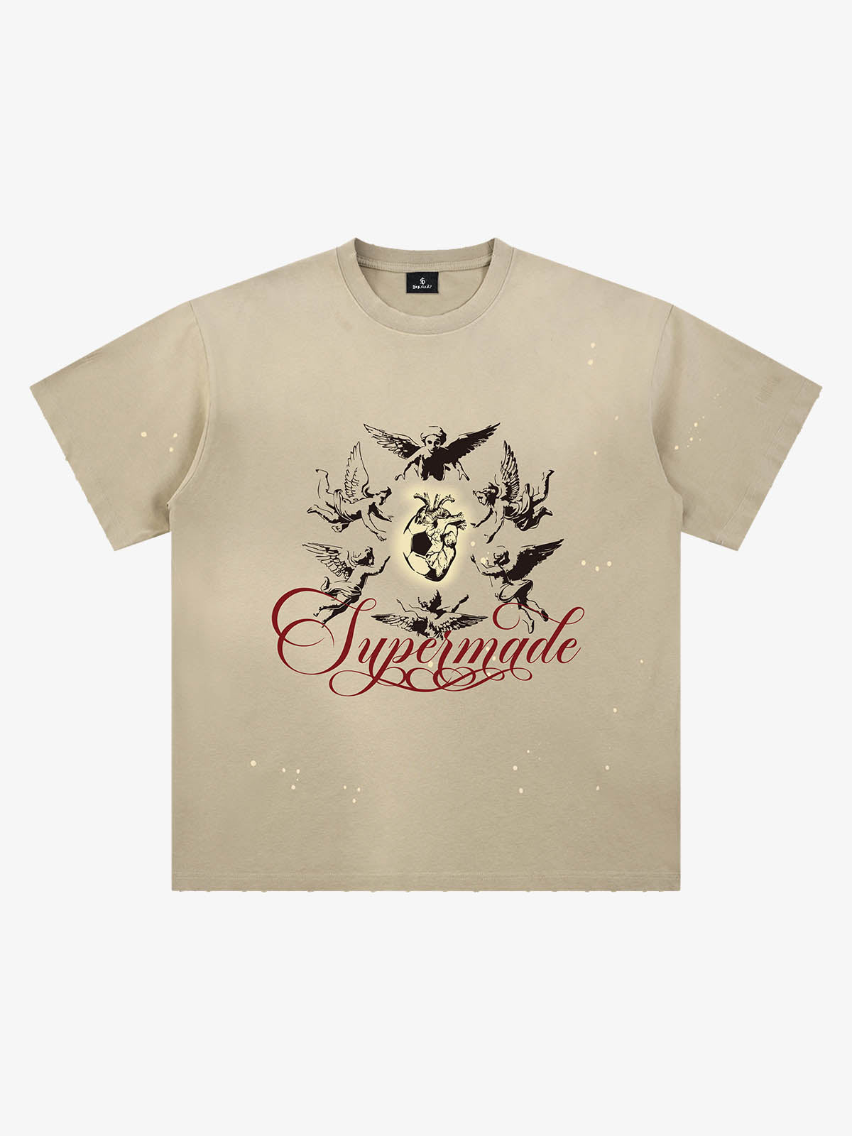 Distressed T-shirt With Ink Splatter Pattern Protecting The Heart Of Football 