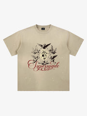 Distressed T-shirt With Ink Splatter Pattern Protecting The Heart Of Football 