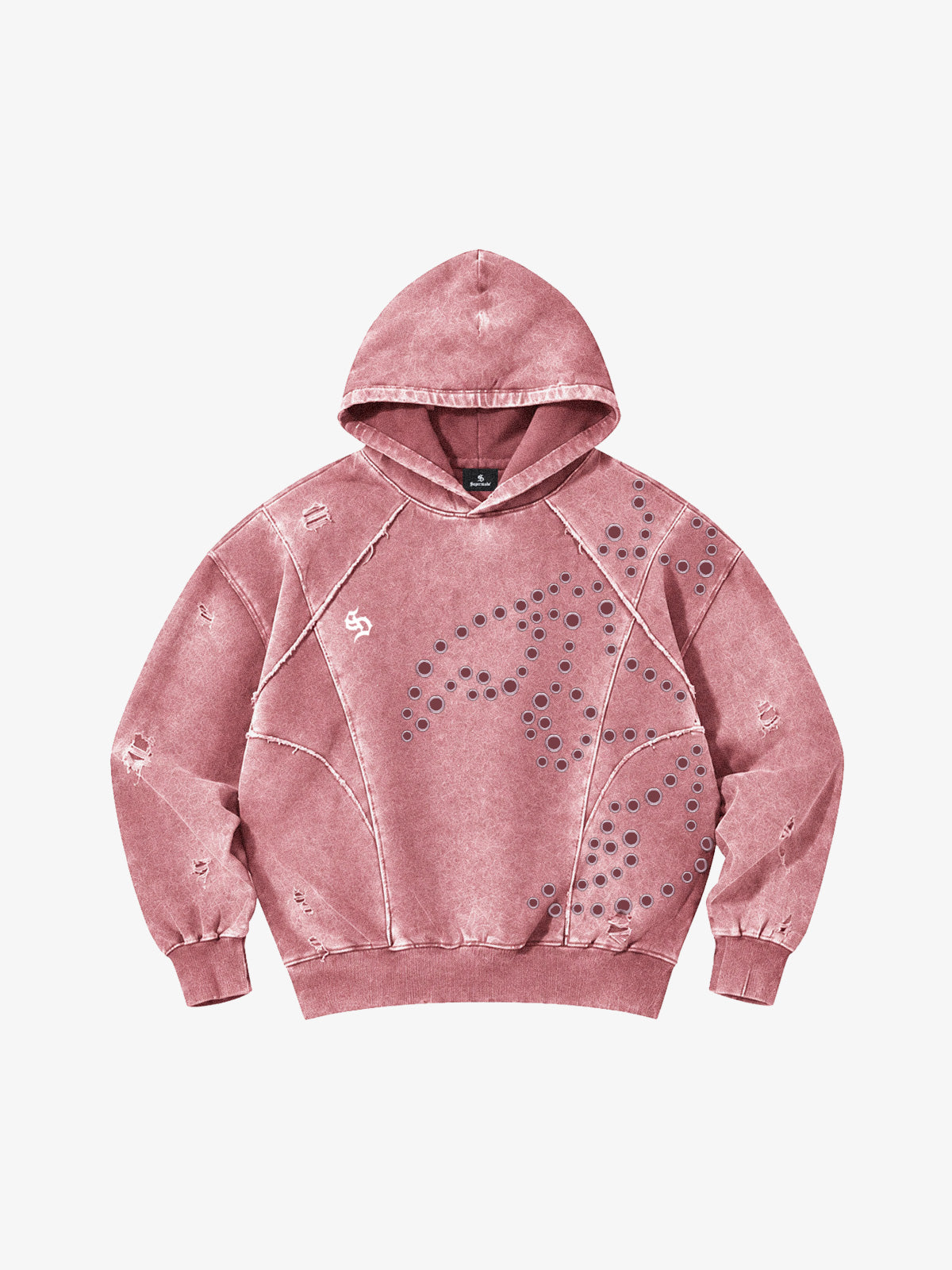Washed Eyelet Distressed Hoodie & Curved-Leg Sweatpants Set