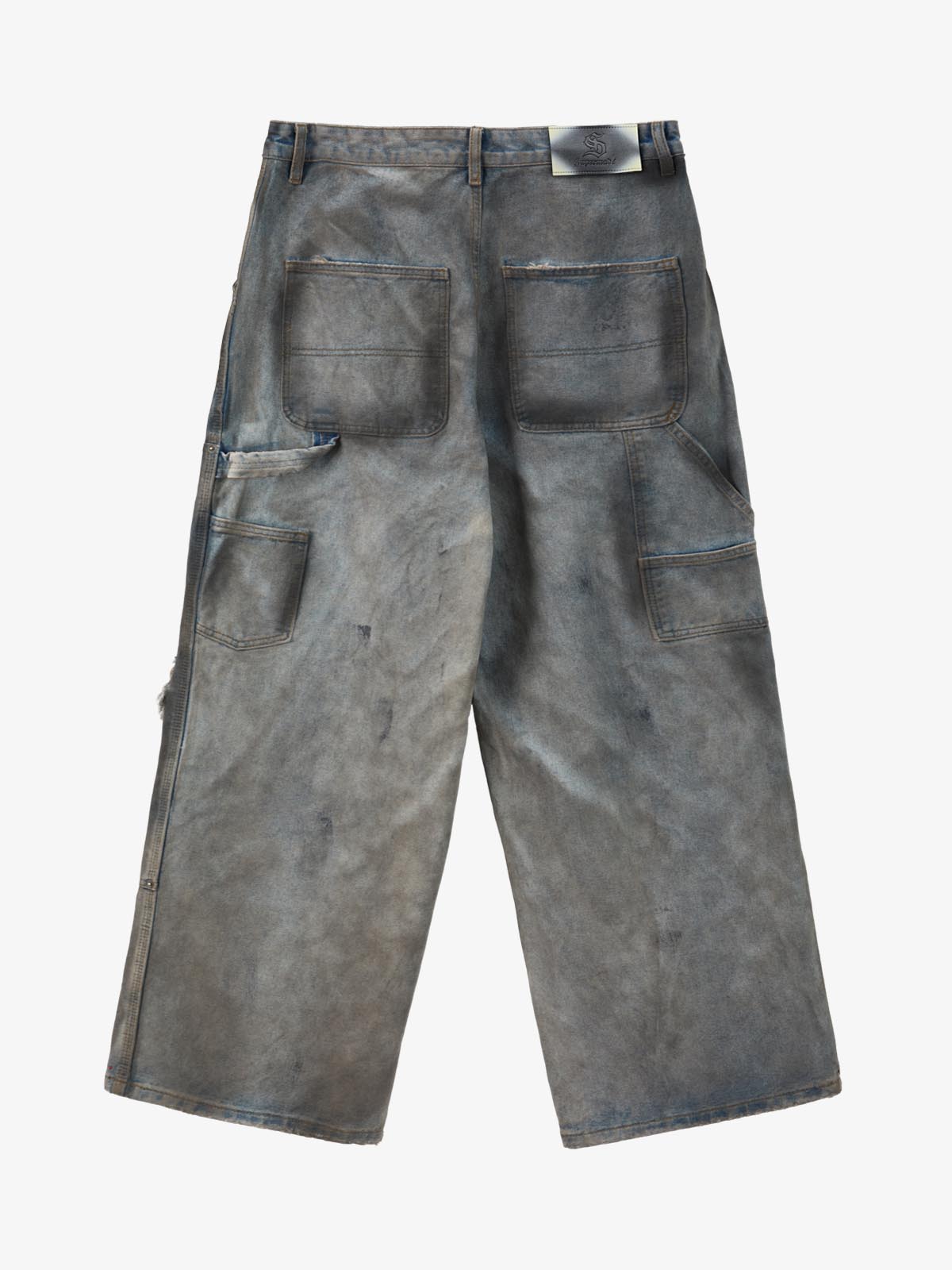 Supermade Retro Distressed Print Heavyweight Canvas Baggy Pants 