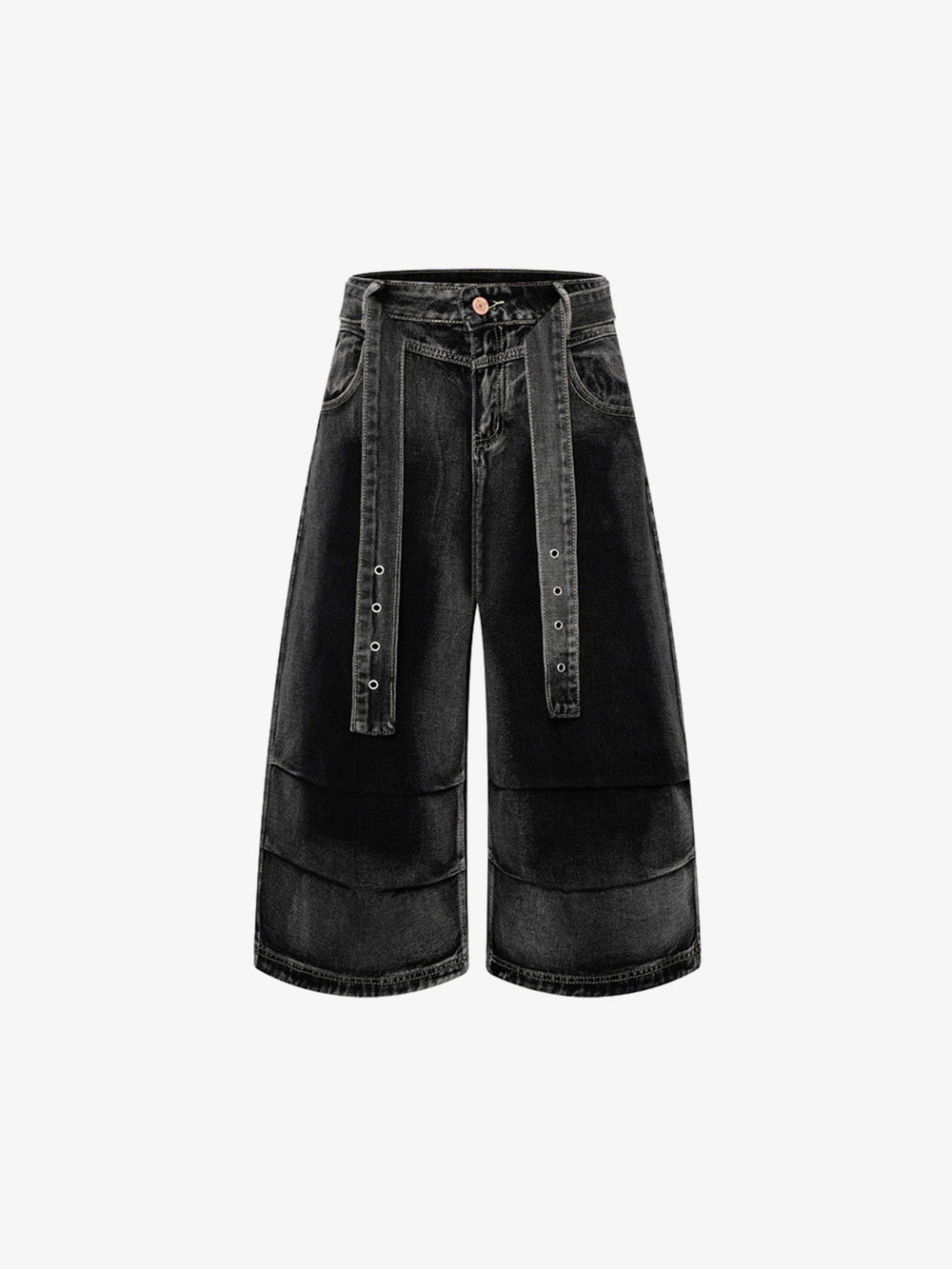 Belted Curved Seam Wide Leg Jorts 