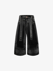 Belted Curved Seam Wide Leg Jorts 