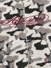 Letter Embroidered Camo Sherpa-Fleece Hooded Padded Jacket