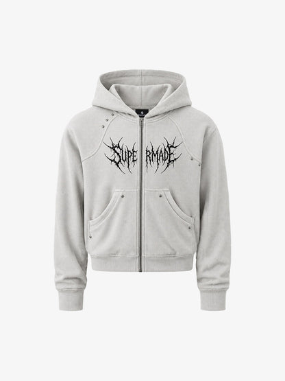 Spiked Graphic Zip Hoodie