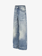 Whisker-Faded Washed Jeans