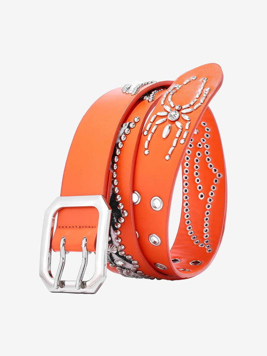 Stylish Zebra Print Studded Belt with Sparkling Crystal Accents 