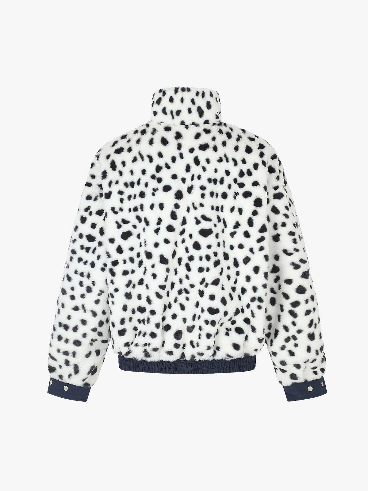 Reversible Spotted Leopard Stand-Collar Fleece Coat