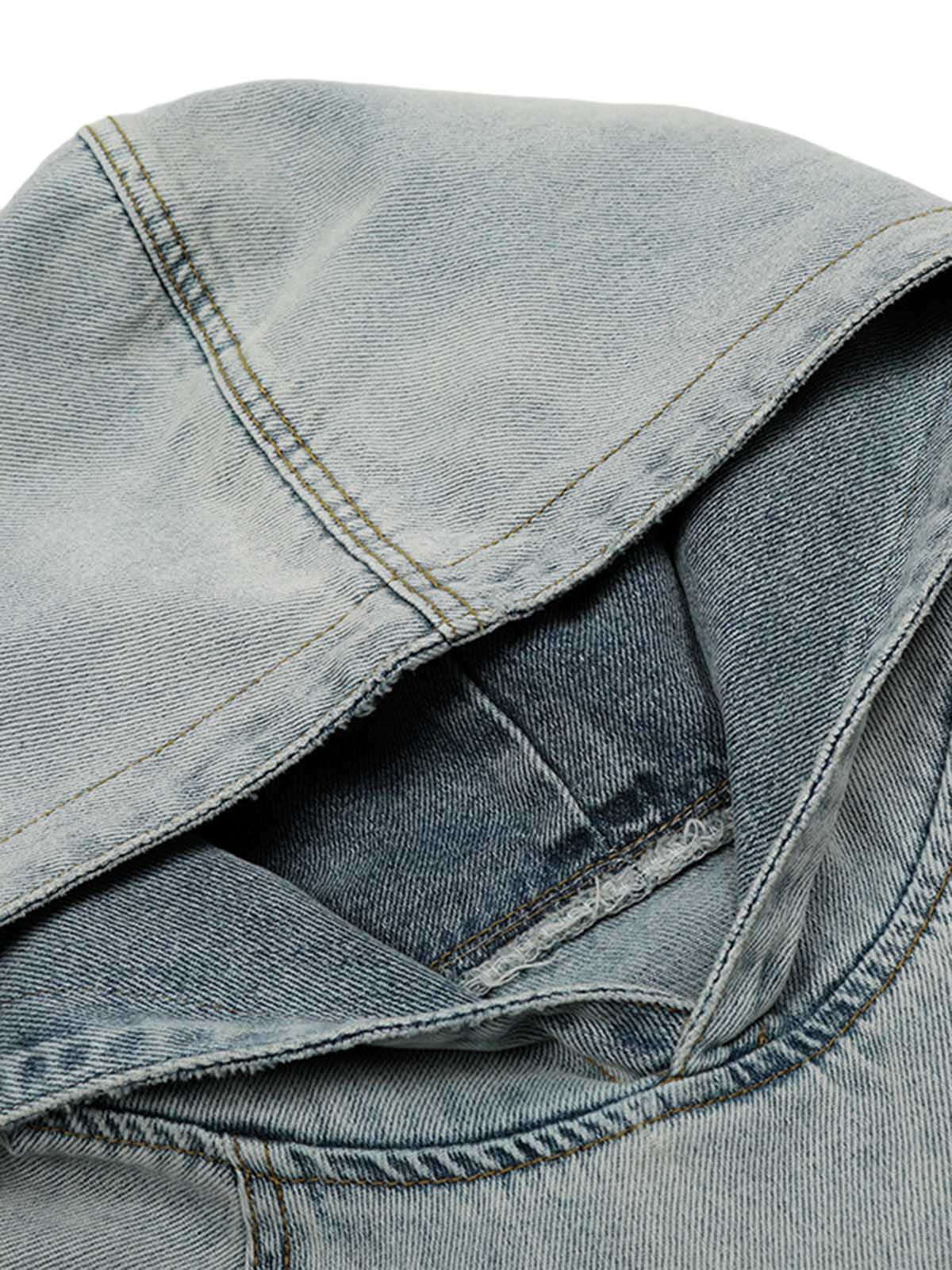 Embroidered Washed Distressed Denim Hoodie
