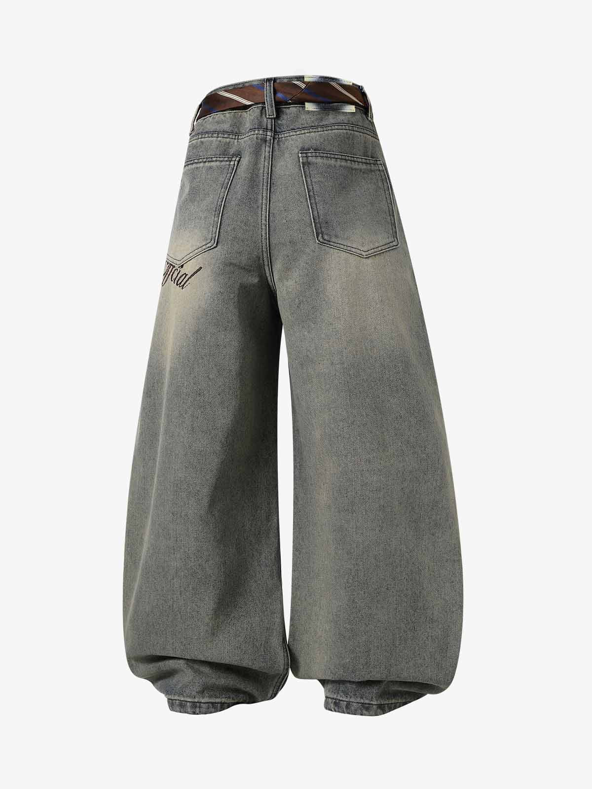 Gradient Sandwash Detachable Tie Baggy Jeans