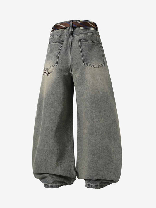 Gradient Sandwash Detachable Tie Baggy Jeans