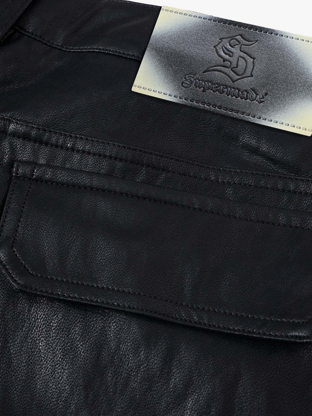 Faux Leather Cargo Shorts for Men - Black Oversized Utility Shorts with Multiple Pockets and Zipper Details 