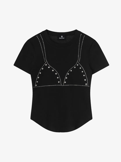 Rivet Rhinestone Slim T-Shirt