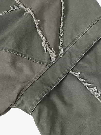 Retro Workwear Patchwork Hooded Utility Jacket 