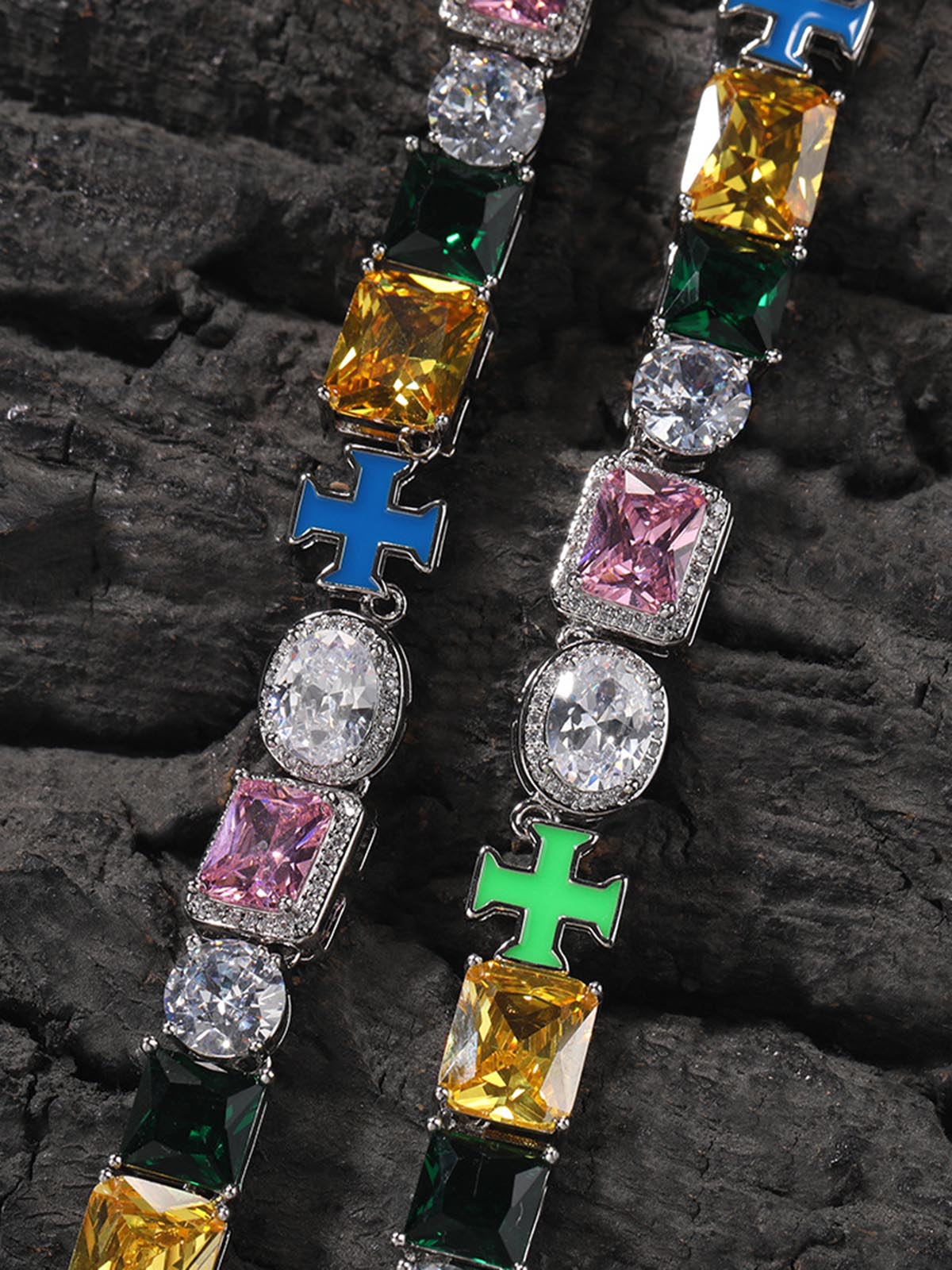 Colorful Zircon Evil Eye Cross Necklace 