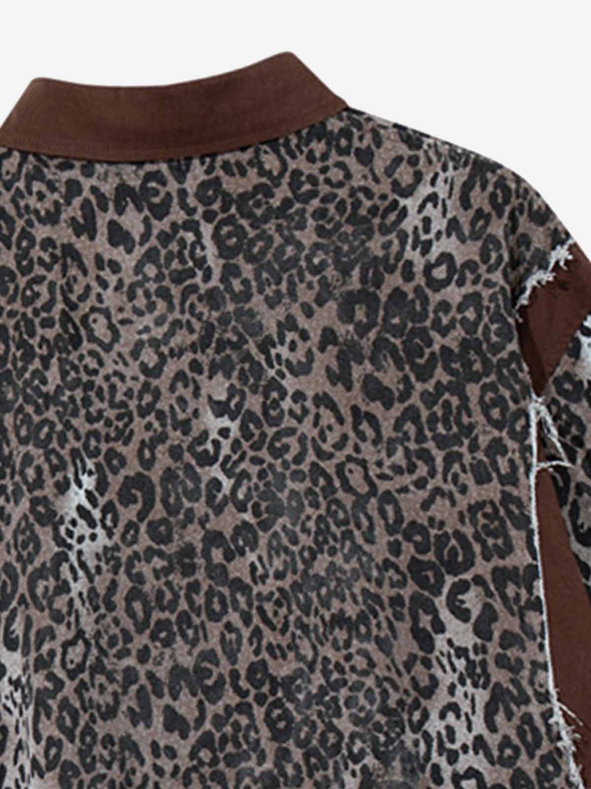 Vintage Leopard Patchwork Distressed Polo Shirt