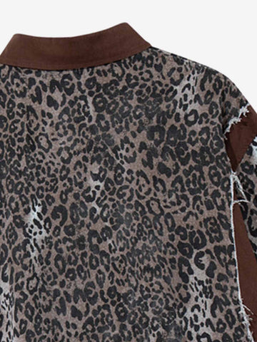 Vintage Leopard Patchwork Distressed Polo Shirt