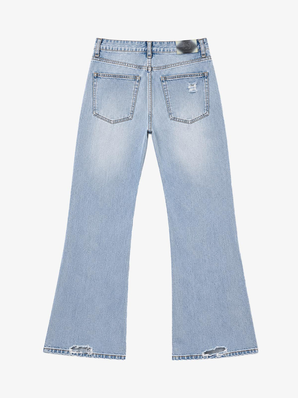 Double-Zip Paneled Distressed Bootcut Jeans