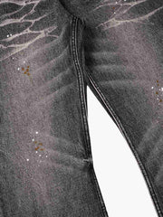 Whiskering Paint Splatter Bootcut Jeans