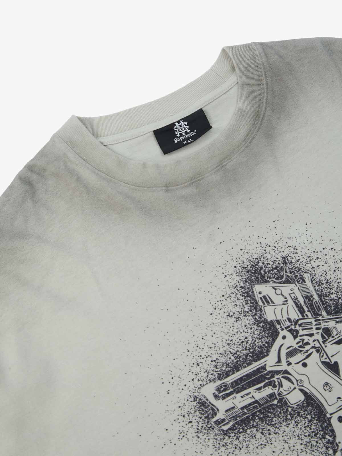 Supermade Distressed Rebellious Gun and Cross Print T-Shirt 
