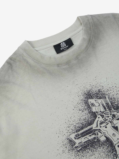 Supermade Distressed Rebellious Gun and Cross Print T-Shirt 