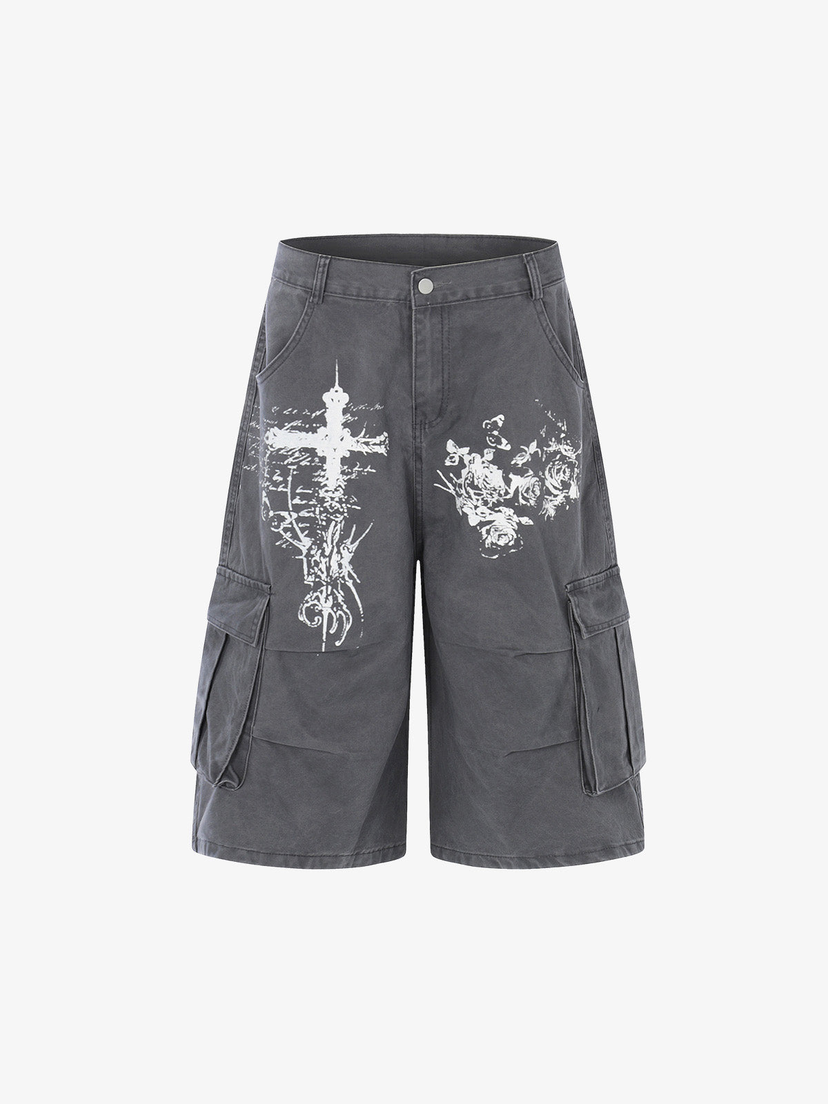 Gothic Cross Graphic Cargo Shorts 