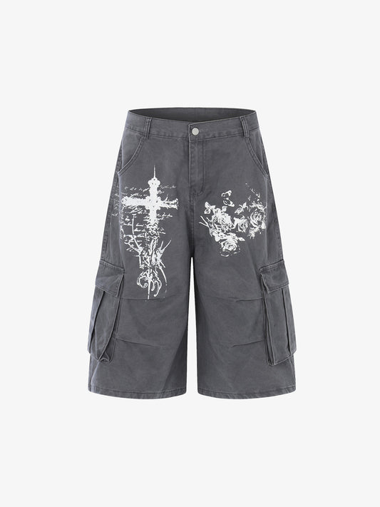 Pantaloncini cargo con grafica a croce gotica