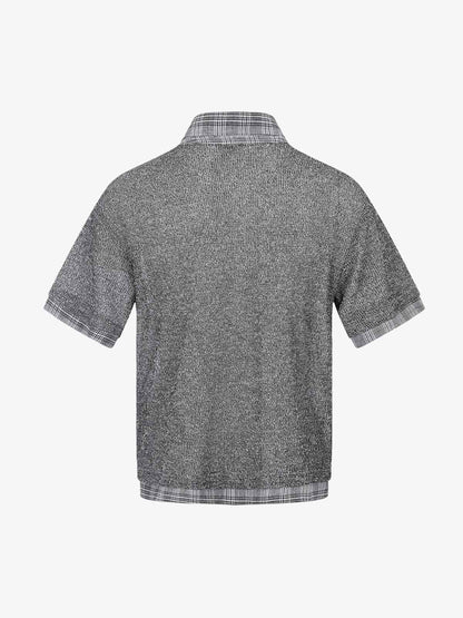 Textured Knit Plaid Layered Shirt 