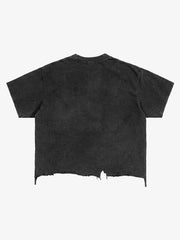 Skull Graphic Brushed Distressed Cropped Tee