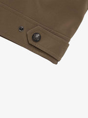 Double-Row Metal-Button Stand-Collar Faux Leather Jacket