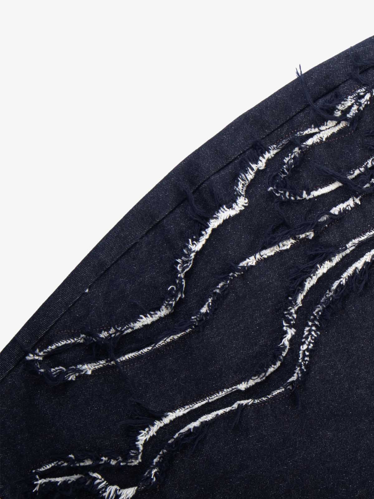 Totem Applique Raw Hem Barrel Baggy Jeans