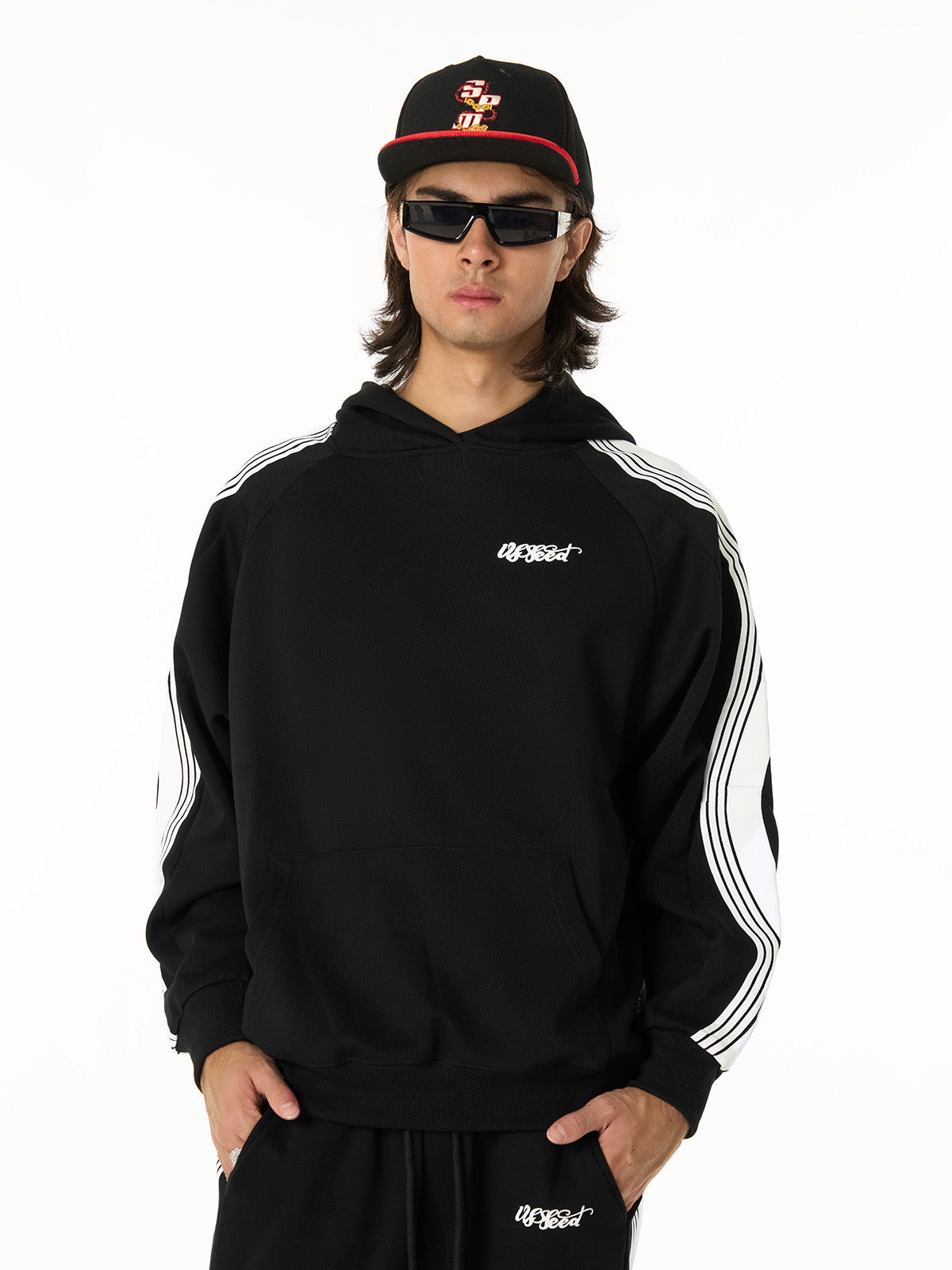 Stylish Black Tracksuit Set with White Stripes for Men 