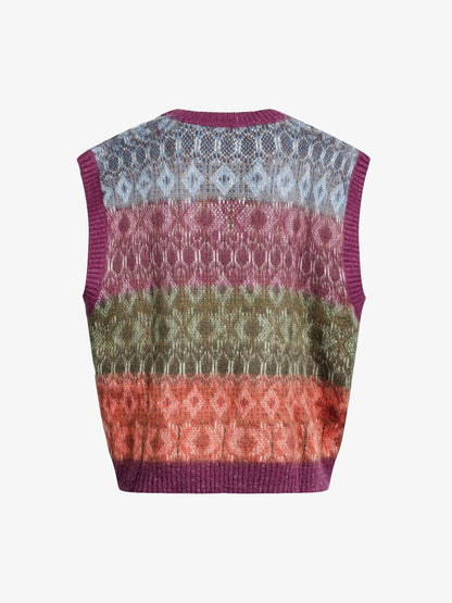 Colorful Knit Vest with Geometric Patterns for Women 