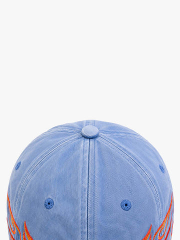 Flame Embroidered Distressed-Wash Baseball Cap