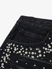 Pantaloncini di jeans ricamati con perle