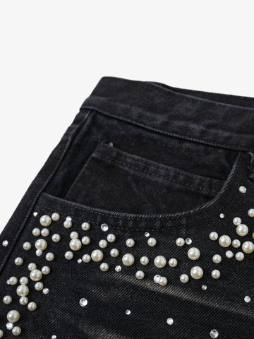 Pearl Embroidered Denim Shorts