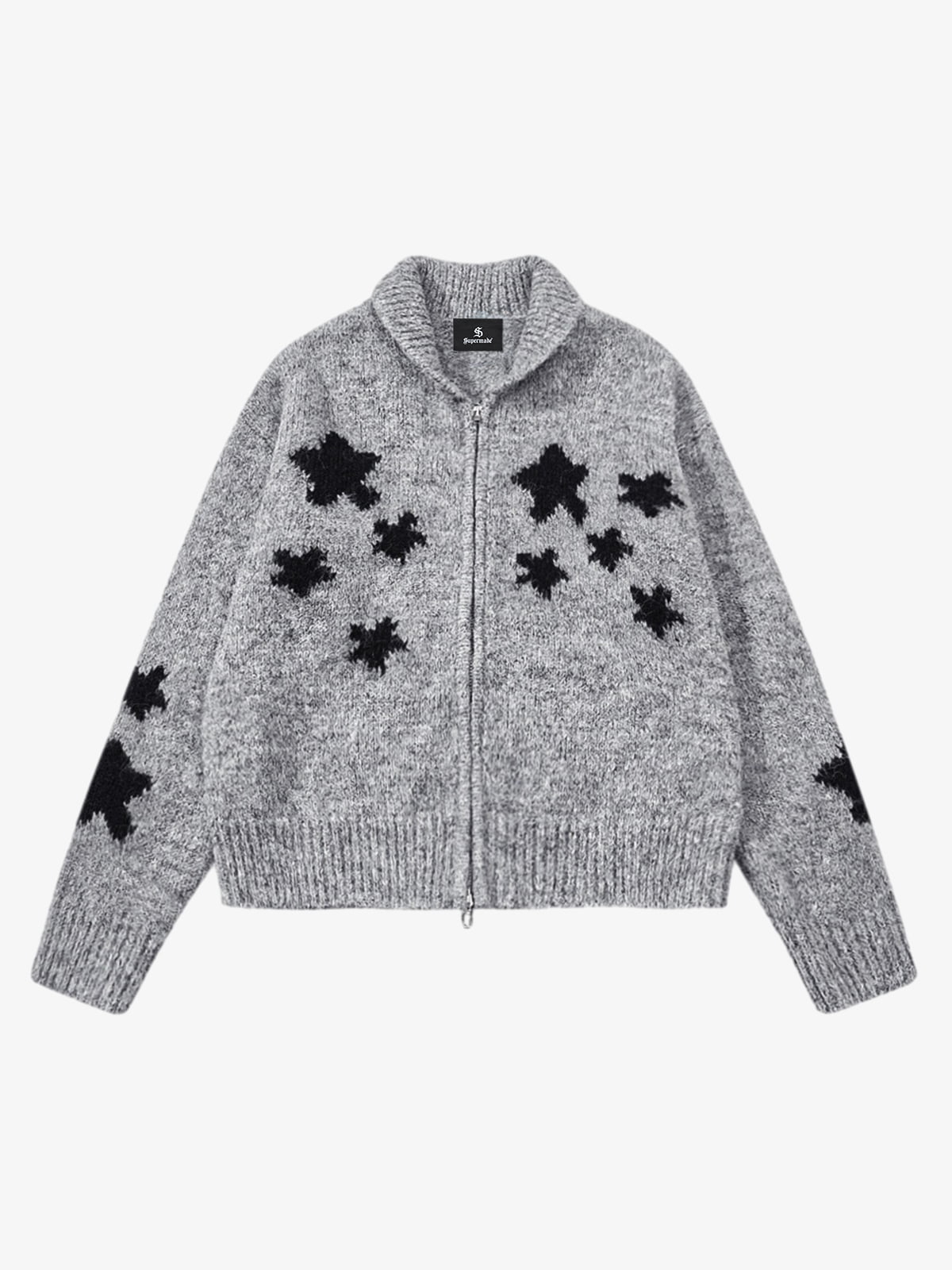 Stylish Star Pattern Zip-Up Knit Cardigan for Women 
