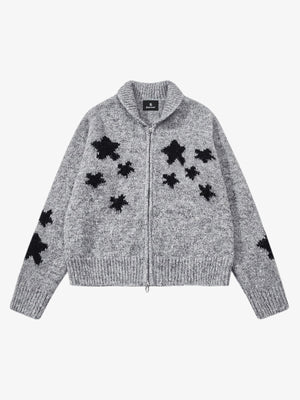 Stylish Star Pattern Zip-Up Knit Cardigan for Women 