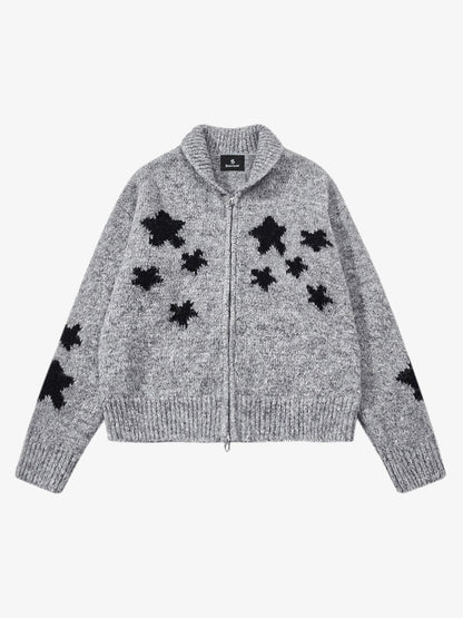 Stylish Star Pattern Zip-Up Knit Cardigan for Women 
