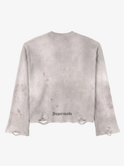 Skull Graphic Distressed Knit Sweater