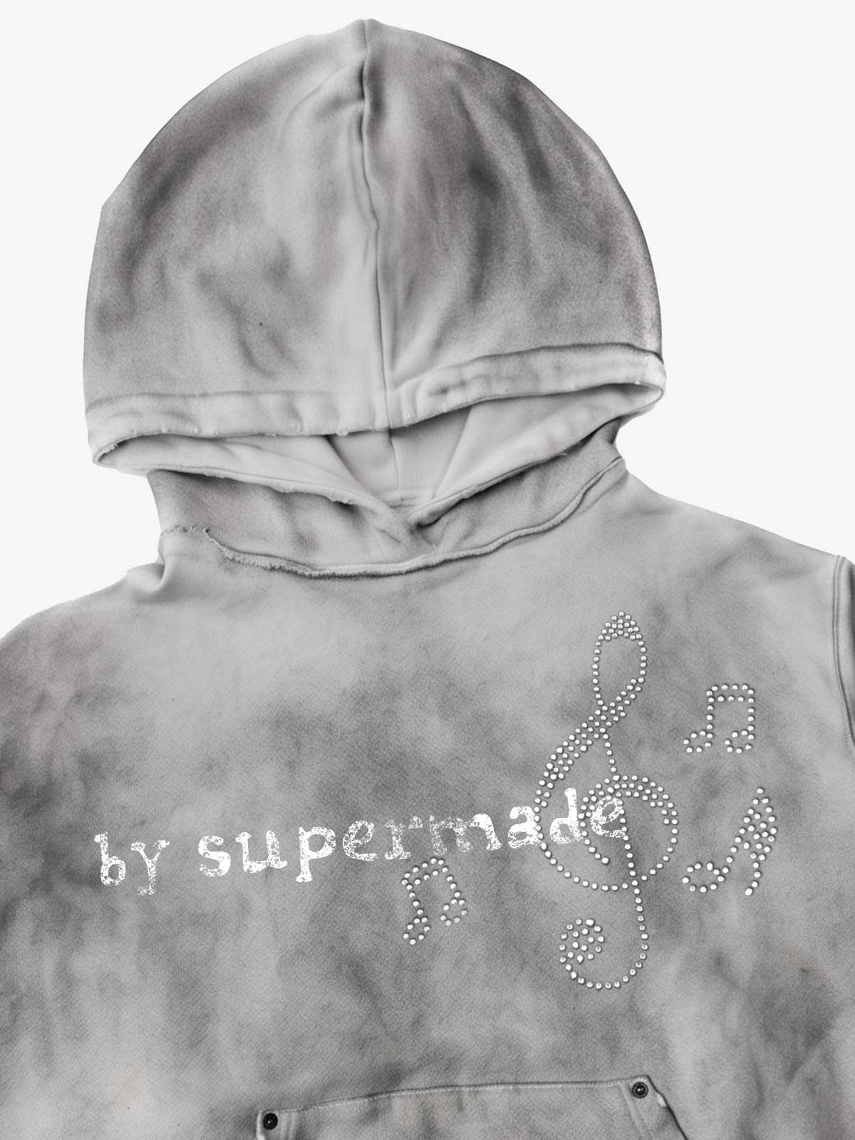 Music Note DVD Graphic Rhinestone Splatter-Wash Sweatshirt