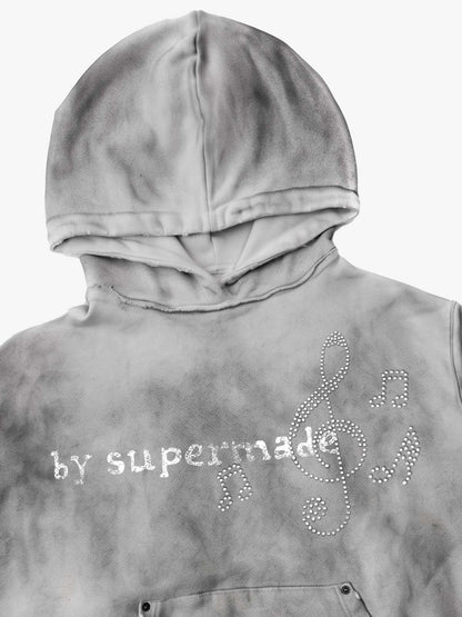 Music Note DVD Graphic Rhinestone Splatter-Wash Sweatshirt