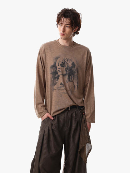 Vintage Portrait Graphic Long Sleeve T-Shirt