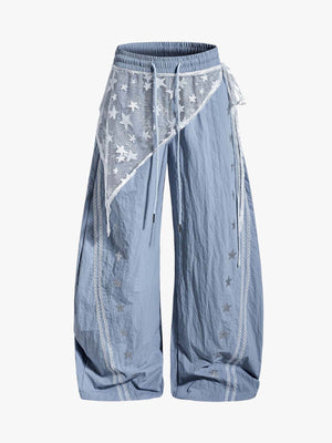 Star-Lace Overlay Baggy Track Pants 