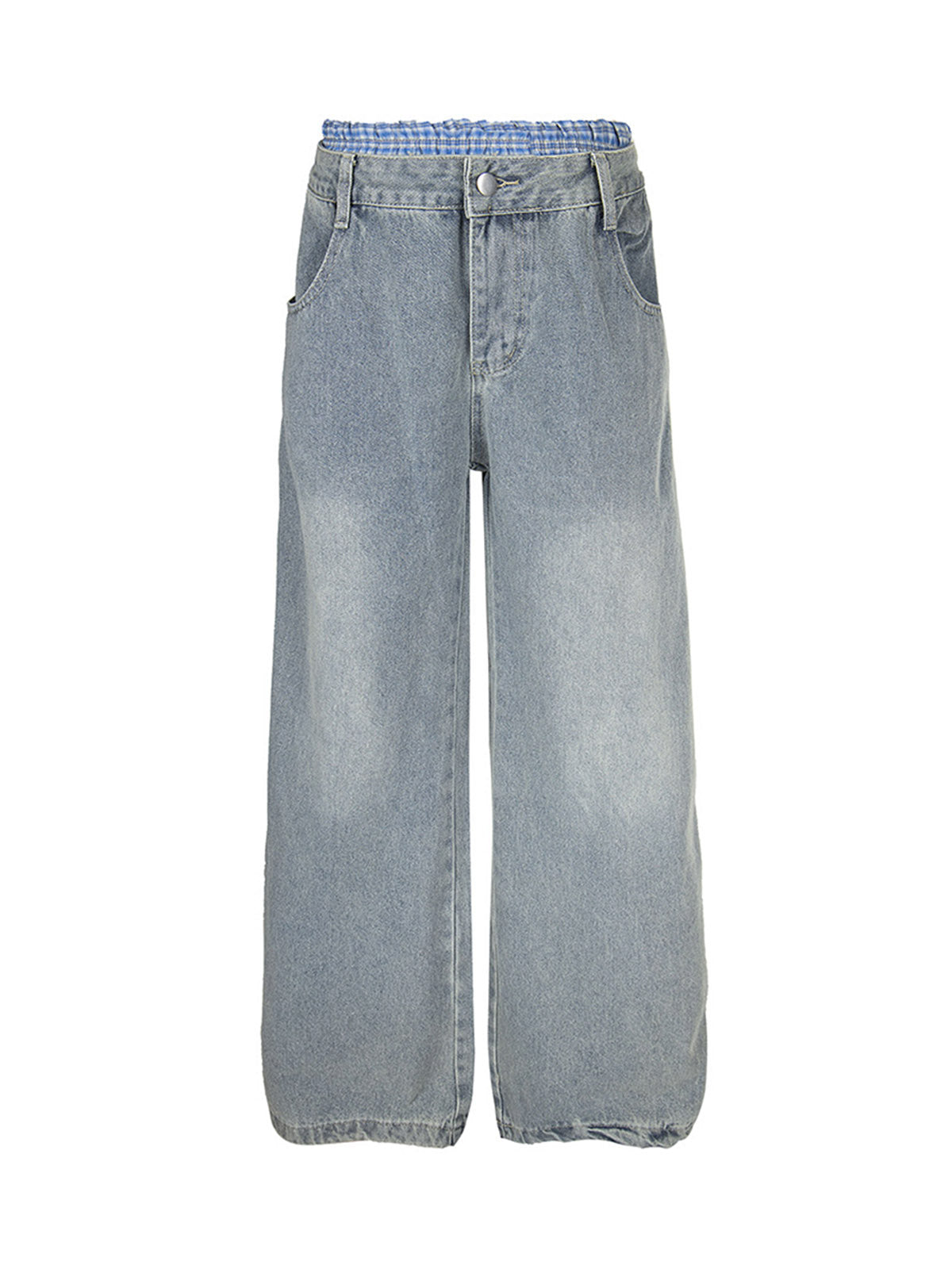 Plaid Double Waist Baggy Jeans 