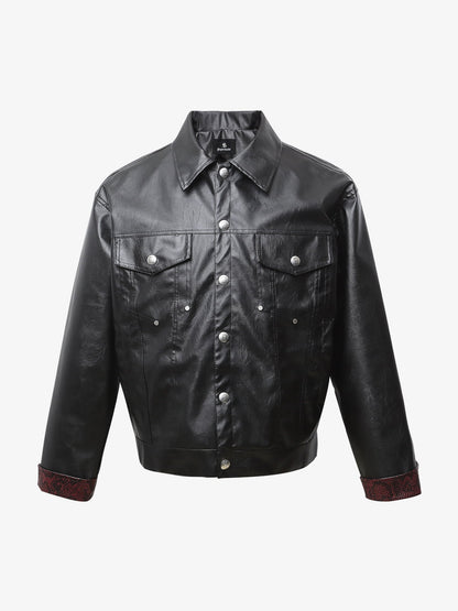 Snakeskin Patchwork Cropped Workwear Jacket