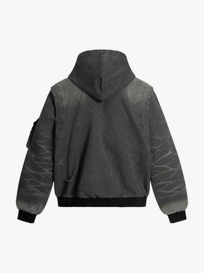 Retro Deconstructed Panel Washed Hooded Jacket 