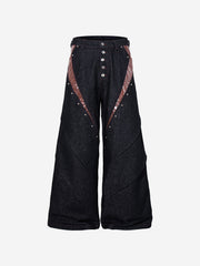 Leather Patchwork Studded Loose-Fit Jeans